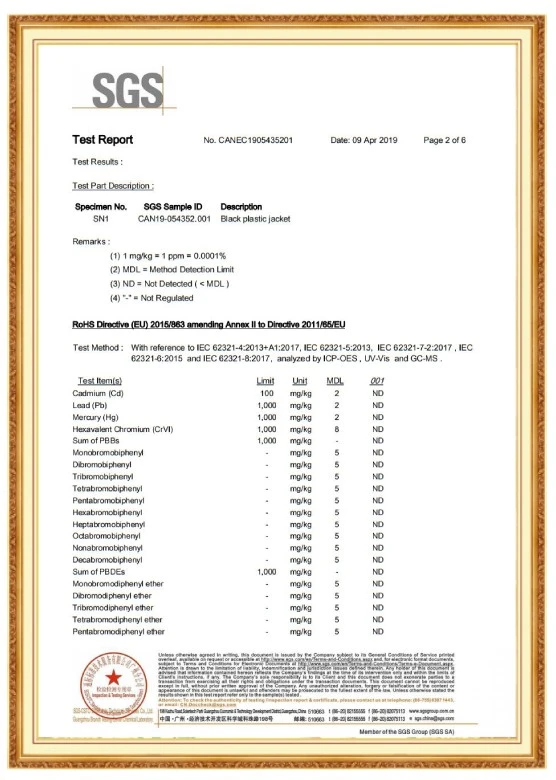 SGS Black plastic jacket Certificate